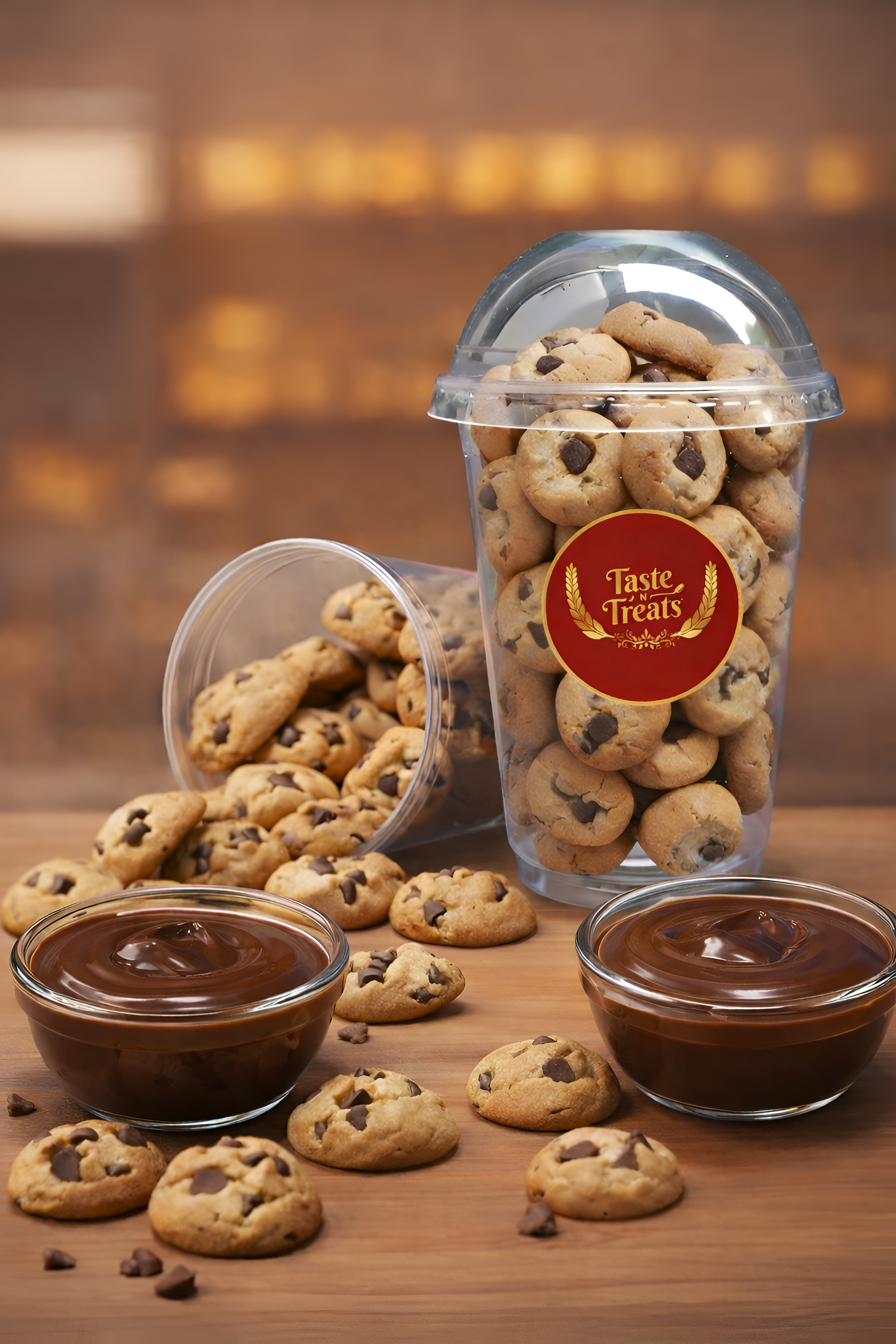 Eggless Chocolate chip Cookies with Chocolate Dip